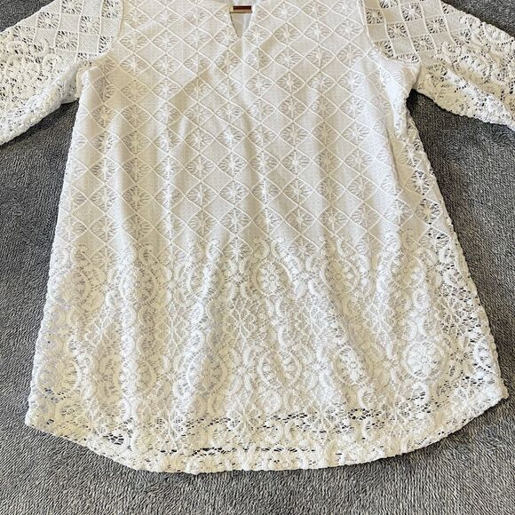 JM Collection White Knit Tunic 3/4 Sleeve With Undershirt Cami Women's Plus 0X - Picture 3 of 6